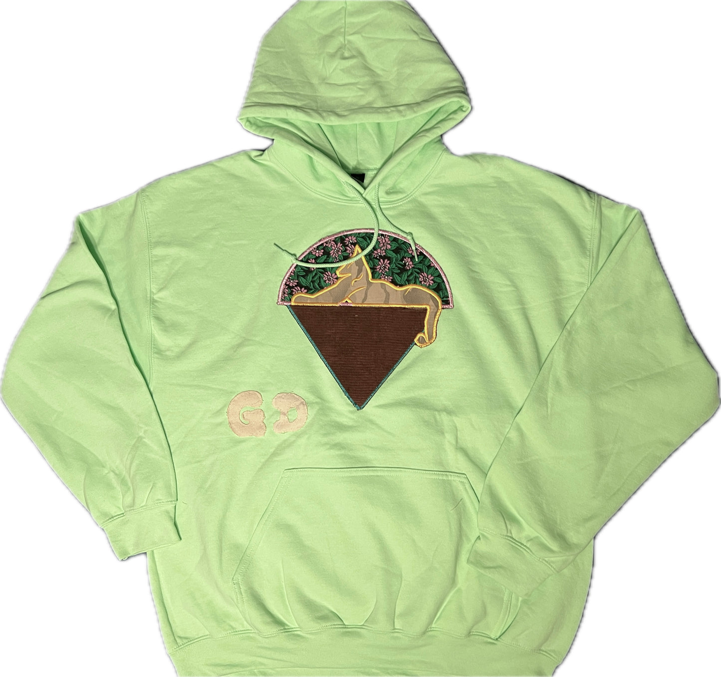 Mint green hoodie with cats appliqué patch