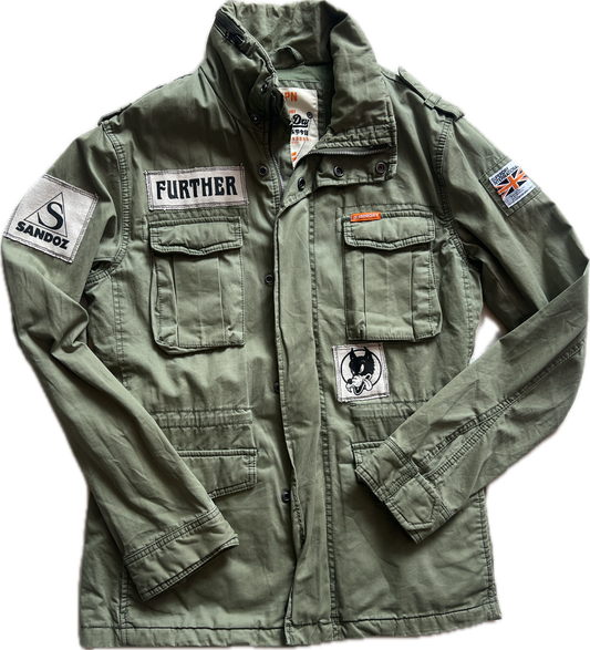 Upcycled Superdry jacket with patches