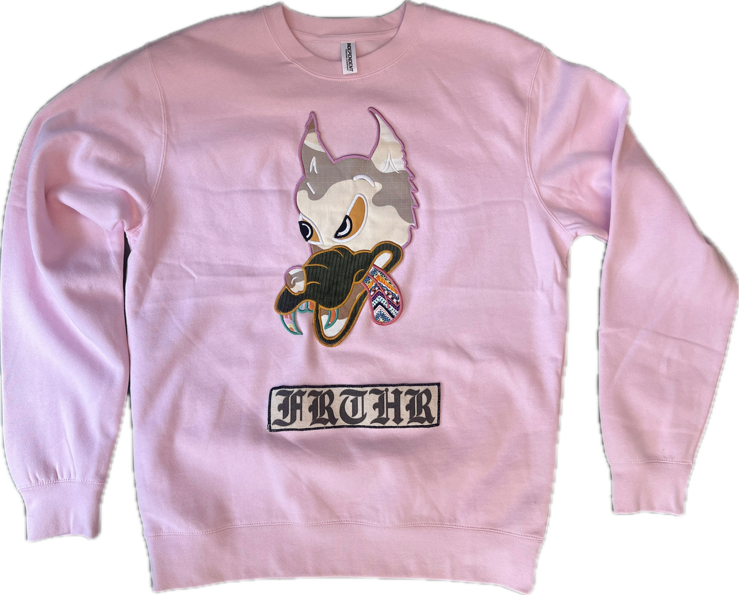 Crewneck with wolf applique and FRTHR patch size Medium