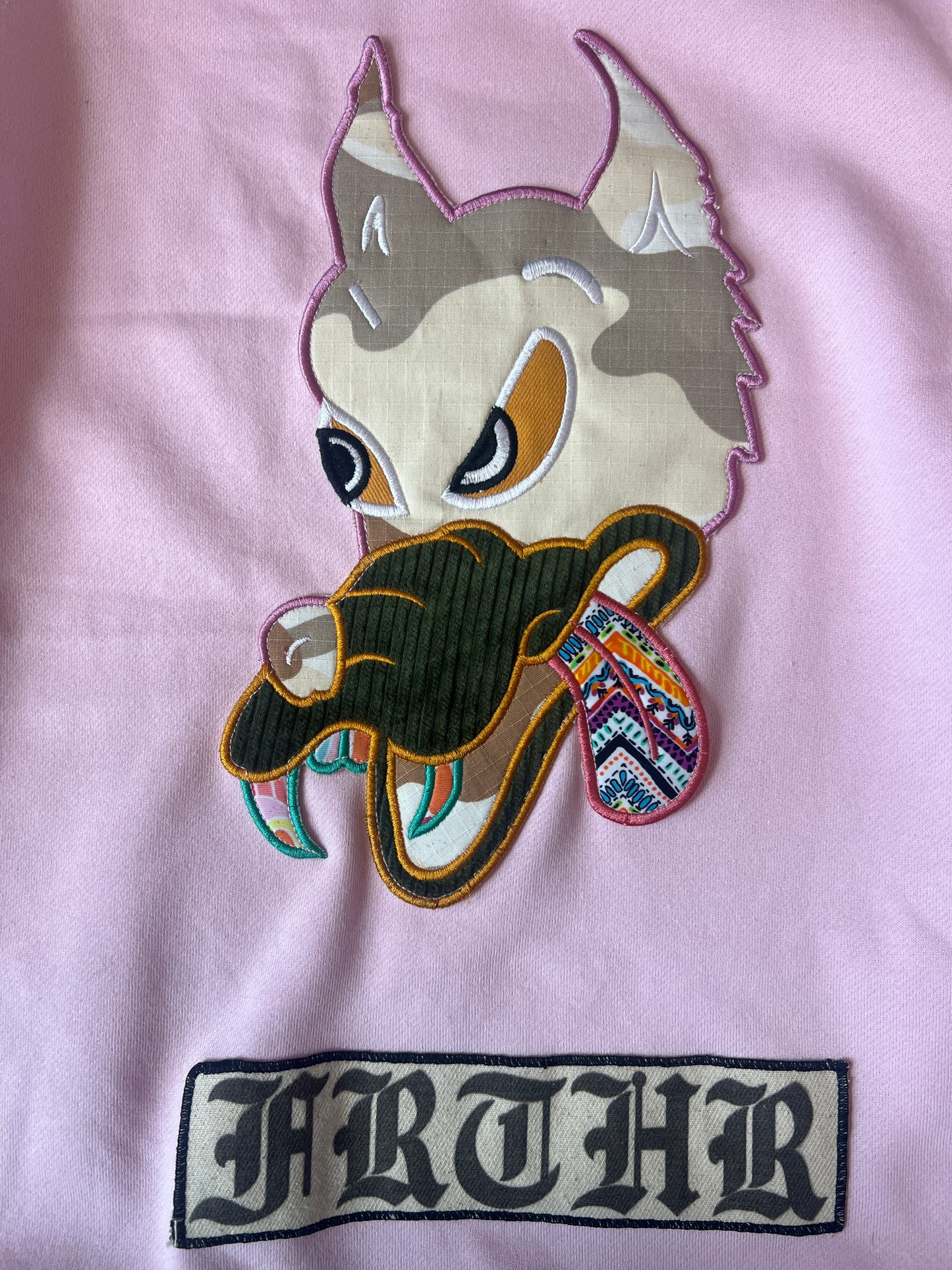 Crewneck with wolf applique and FRTHR patch size Medium