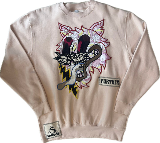 size Large crewneck with Further cat applique patch